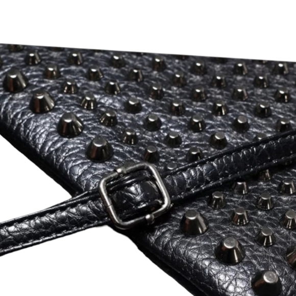 Unisex Black Studded Clutch Bag With Crossbody Shoulder Strap